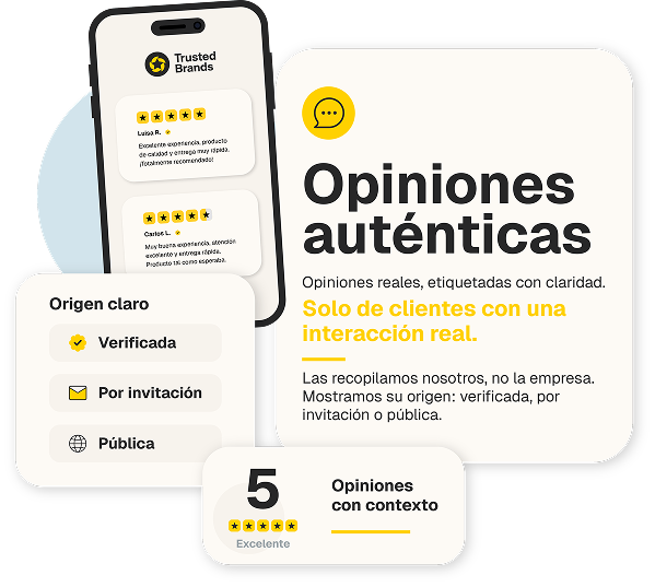 Opiniones auténticas con origen etiquetado: verificada, por invitación o pública